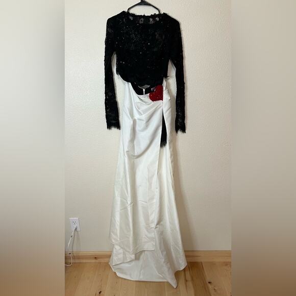 Tarik Ediz Canisa Queen of Hearts lace satin black white two piece dress NEW 2 - Picture 10 of 10